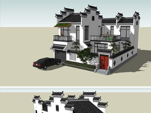 精品现代中式风格小别墅SU模型设计图下载与解析